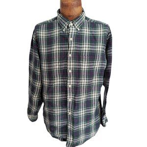 VTG J. CREW Men's Plaid Linen Button Down Shirt Size Large
